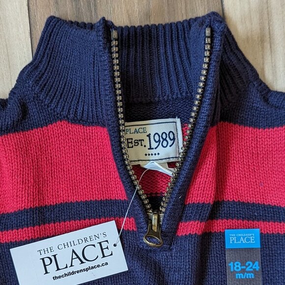 NWT The Children's Place Boys Knit Pullover Sweater Red Striped Cardigan… - Picture 2 of 5